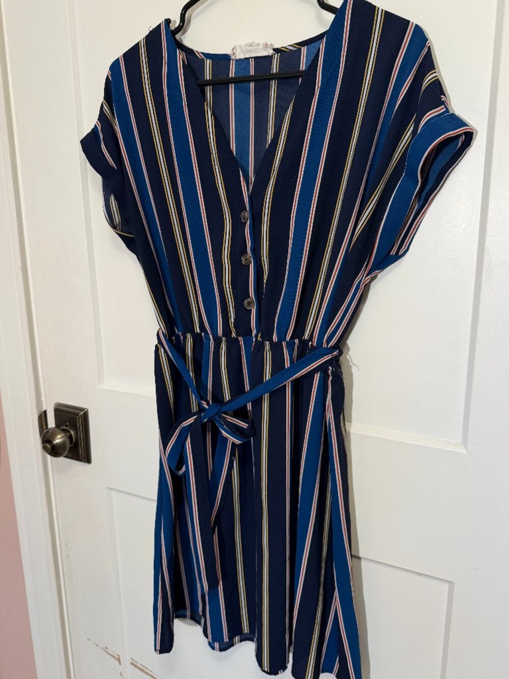 Pink Rose Striped Midi-Dress